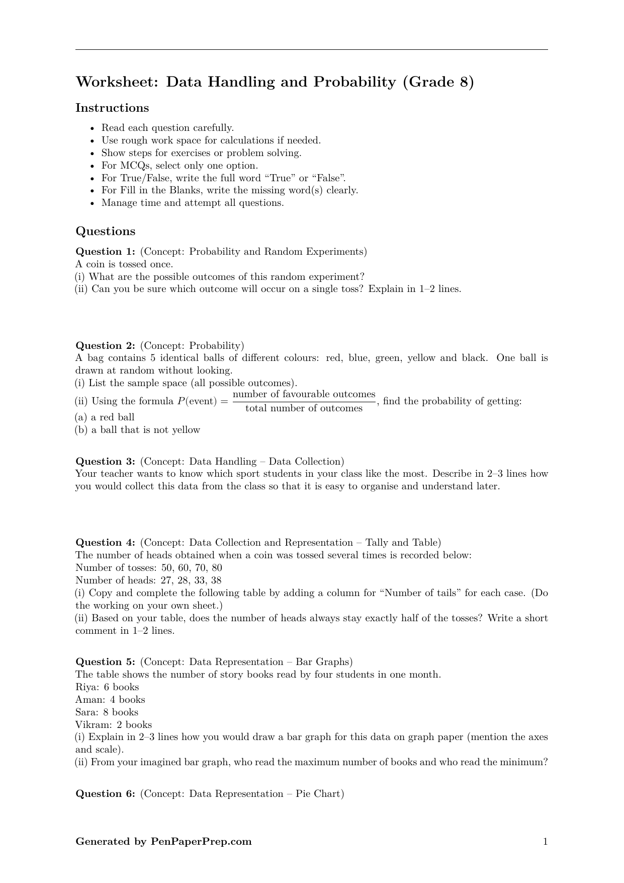 Practice Worksheet — Data Handling